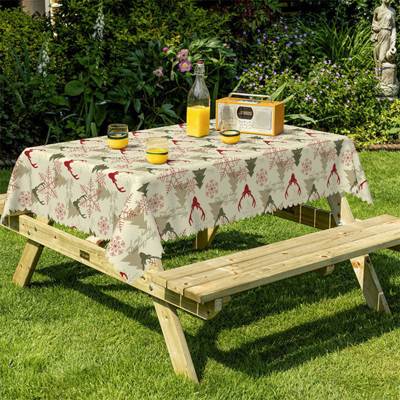 Aperturee - Deers Snowflake Pine Trees Repeat Christmas Tablecloth