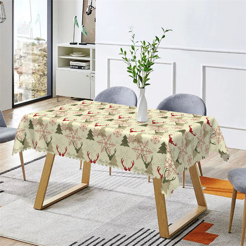 Aperturee - Deers Snowflake Pine Trees Repeat Christmas Tablecloth