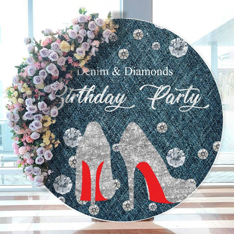 Aperturee - Denim Diamond Silver High Heel Round Birthday Backdrop for Women