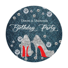 Aperturee - Denim Diamond Silver High Heel Round Birthday Backdrop for Women