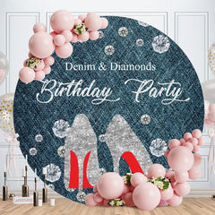 Aperturee - Denim Diamond Silver High Heel Round Birthday Backdrop for Women