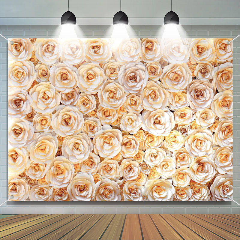 Aperturee - Dense Blooming Champagne Color Rose Floral Backdrop