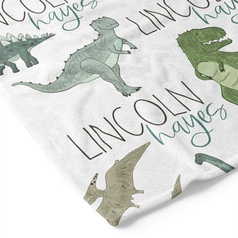 Lofaris Dinosaur Personalized Green Baby Name Blanket