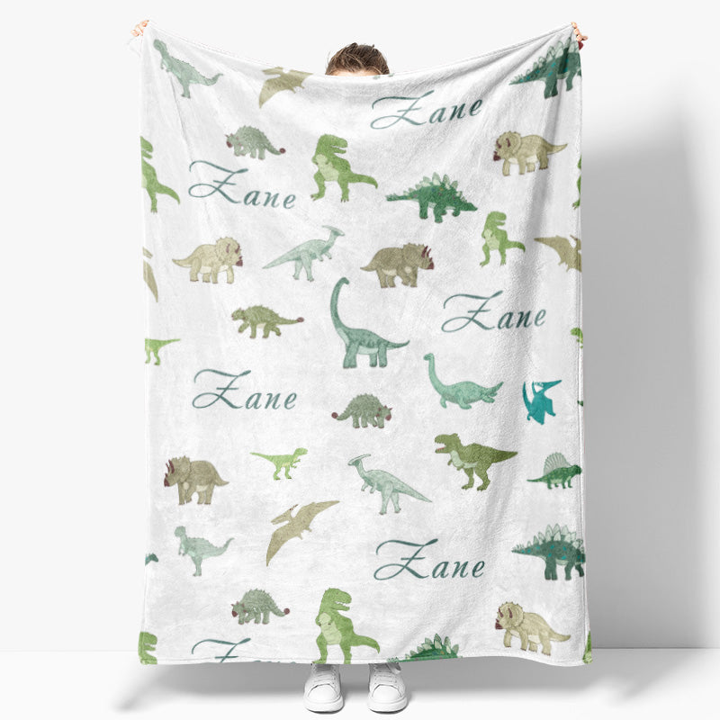 Lofaris Dinosaur Personalized Green Baby Name Blanket