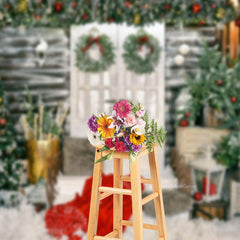 Aperturee - Door Wreath Pine Tree Outdoor Christmas Backdrop