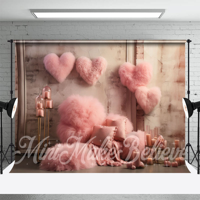 Aperturee - Downy Pink Heart Candle Wall Valentines Day Backdrop