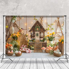 Aperturee - Easter Carrot Wooden House Interior Photo Backdrop