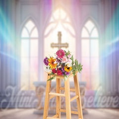 Aperturee - Easter Spring Cross Colorful Window Church Backdrop