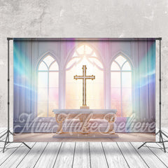 Aperturee - Easter Spring Cross Colorful Window Church Backdrop