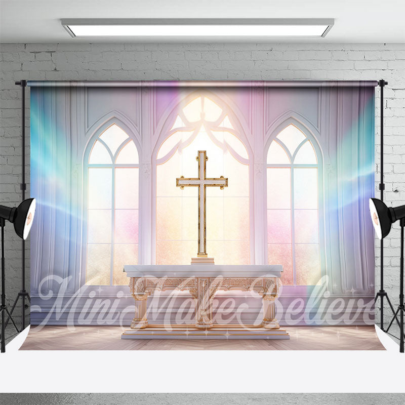 Aperturee - Easter Spring Cross Colorful Window Church Backdrop