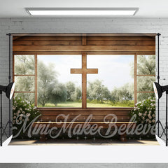 Aperturee - Easter Spring Wood Cross Church Window Photo Backdrop