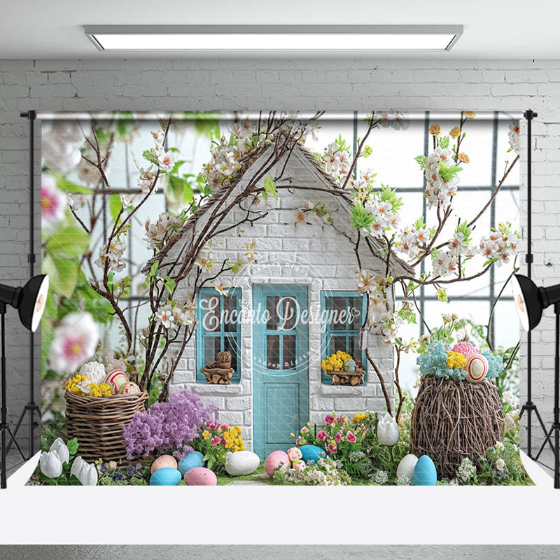 Aperturee - Egg Brick House Floral Easter Backdrop For Photo