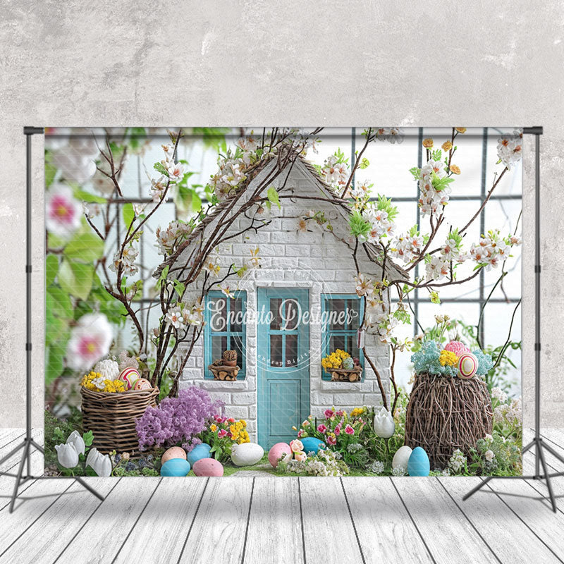 Aperturee - Egg Brick House Floral Easter Backdrop For Photo