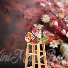 Aperturee - Elegant Dark Red Blooming Flowers Photo Backdrop