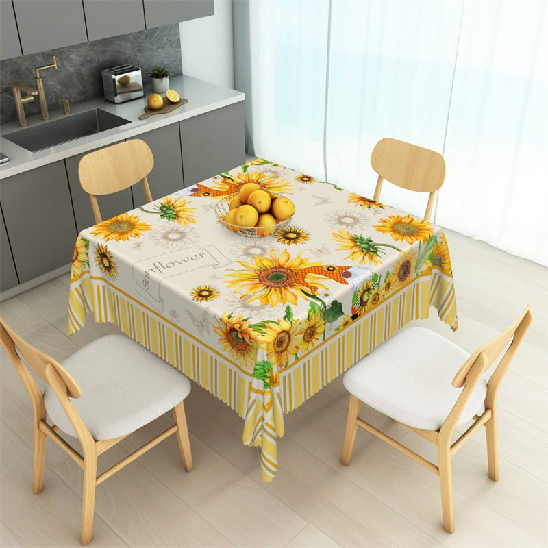 Aperturee - Elegant Sunflowers Pattern Yellow Square Tablecloth