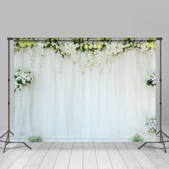 Aperturee - Elegant White Curtain And Flowers Weddiing Backdrop