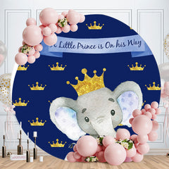 Aperturee - Elephant And Golden Crown Circle Baby Shower Backdrop