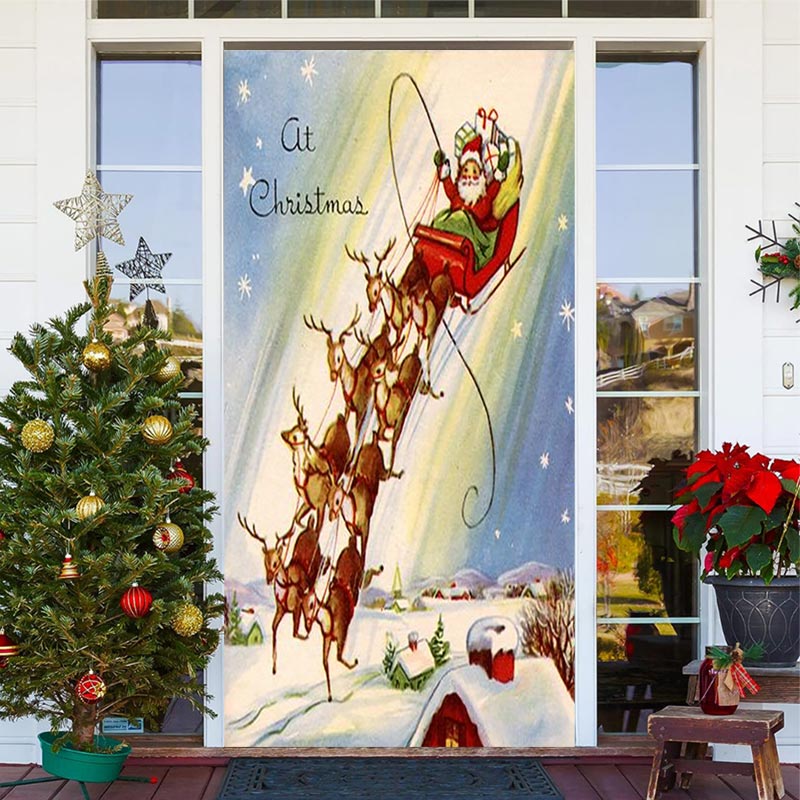 Aperturee - Elks Sled Santa Claus Snowfield Christmas Door Cover