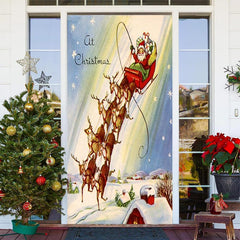 Aperturee - Elks Sled Santa Claus Snowfield Christmas Door Cover