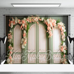 Aperturee - Embossed Pattern Door Pink White Floral Backdrop