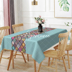 Aperturee - Ethnic Design Plaid Boho Blue Rectangle Tablecloth