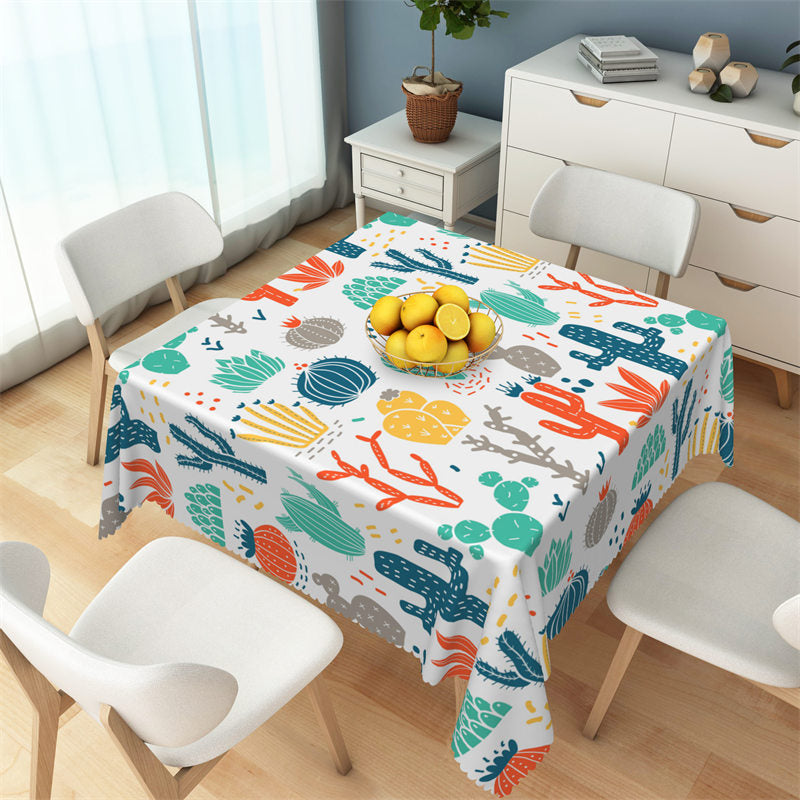 Aperturee - Fabric Colorful Prickly Cactus Square Tablecloth