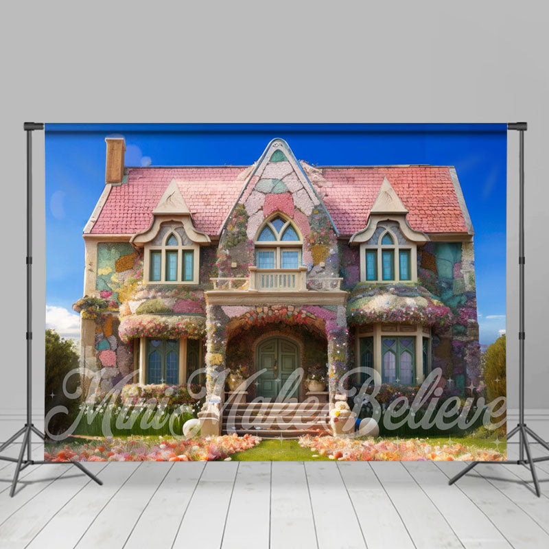 Aperturee - Fairy House Colorful Flowers Outdoor Easter Backdrop