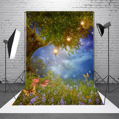 Aperturee - Fairy Tree Lamp Flower Mushroom Butterfly Backdrop