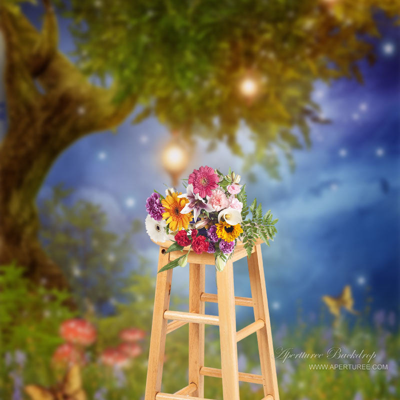 Aperturee - Fairy Tree Lamp Flower Mushroom Butterfly Backdrop