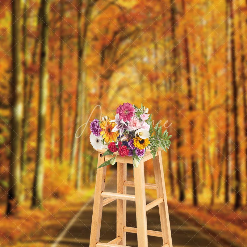 Aperturee - Fall Leaves Forest Autumn Scenery Photo Backdrop