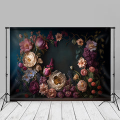 Aperturee - Fancy Bouquet Peony Chic Dark Green Photo Backdrop