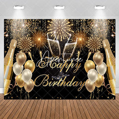 Aperturee - Fiesta Glitter Golden Balloon Happy Birthday Backdrop