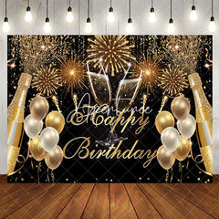 Aperturee - Fiesta Glitter Golden Balloon Happy Birthday Backdrop