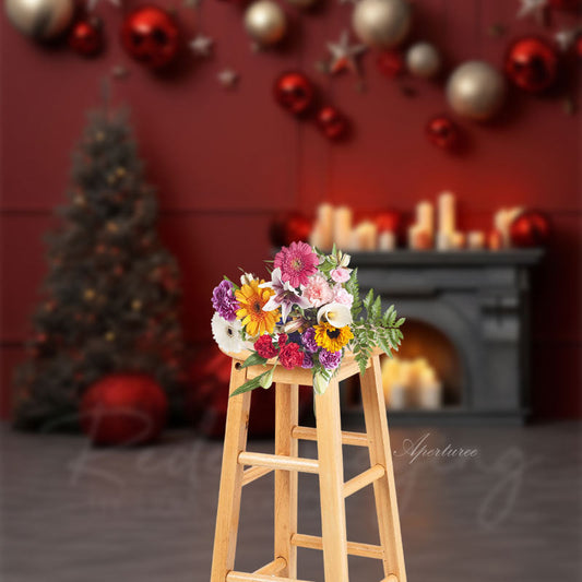 Aperturee - Fireplace Candle Christmas Tree Portrait Backdrop