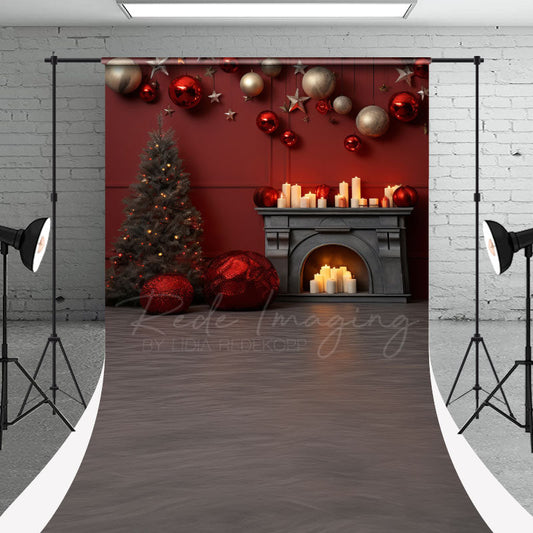 Aperturee - Fireplace Candle Christmas Tree Portrait Backdrop