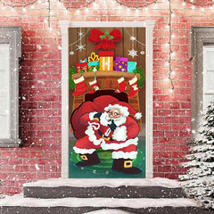 Aperturee - Fireplace Santa Gift Stockings Christmas Door Cover