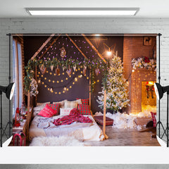 Aperturee - Fireplace Tree Bedroom Photo Christmas Backdrop