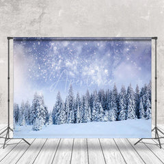 Aperturee - Fireworks Snow Scene Pine Forest Photography Backdrop