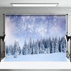 Aperturee - Fireworks Snow Scene Pine Forest Photography Backdrop