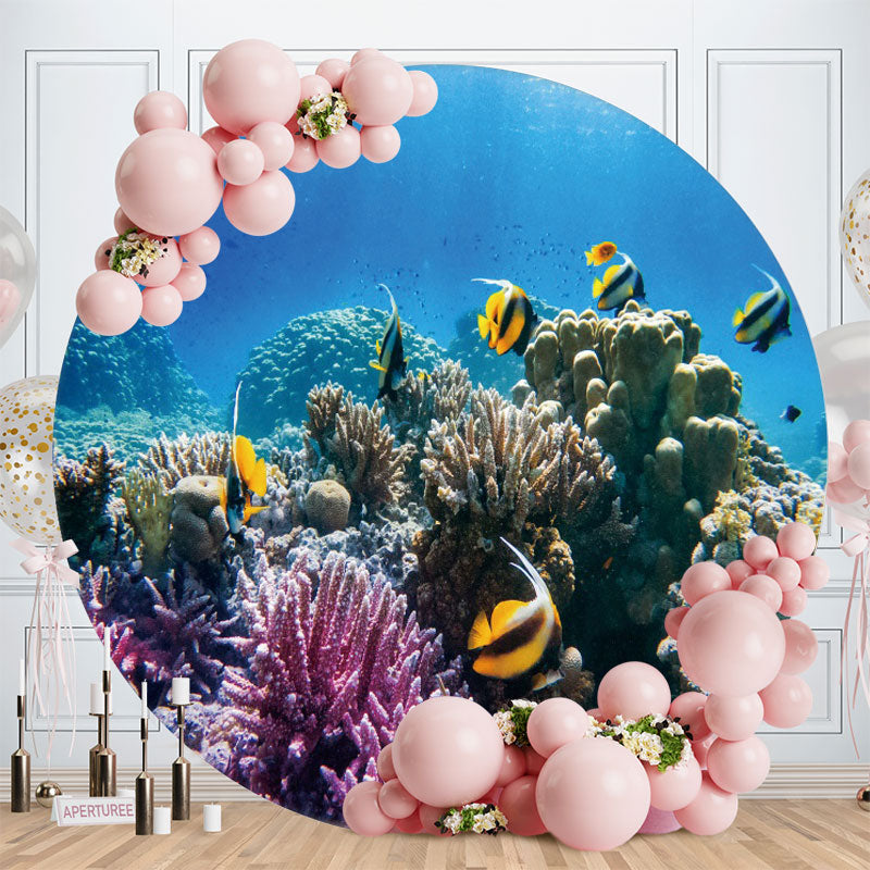 Aperturee - Fish Coral Under The Sea World Circle Backdrop