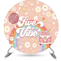 Aperturee - Five Is A Vibe Groovy Floral Round Birthday Backdrop