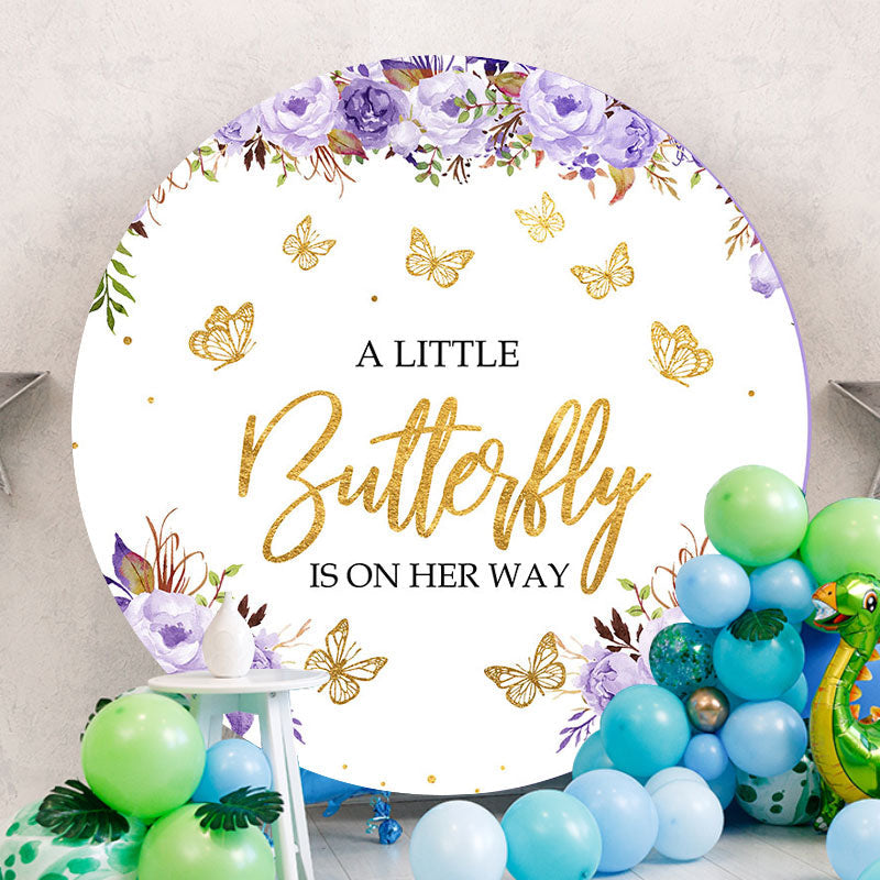 Aperturee - Floral And Gold Butterfly Baby Shower Backdrop
