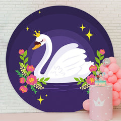 Aperturee - Floral And Swan Round Purple Baby Shower Backdrop