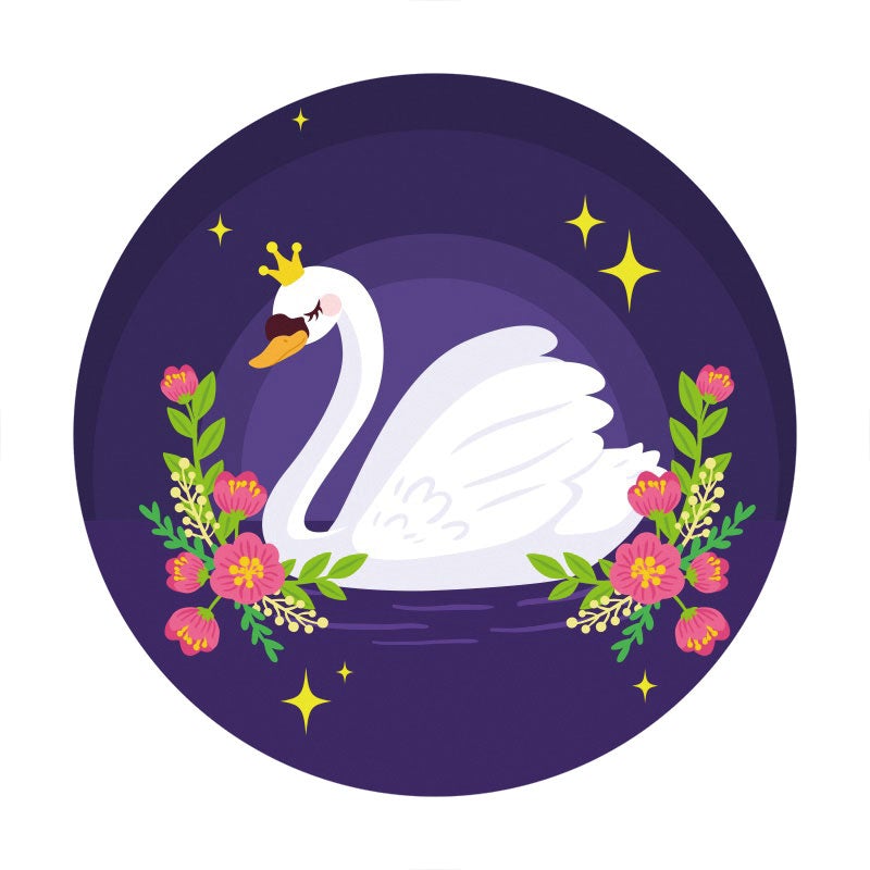 Aperturee - Floral And Swan Round Purple Baby Shower Backdrop