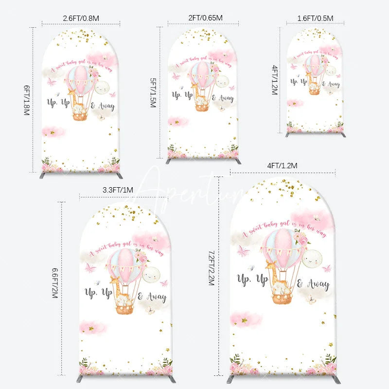 Aperturee - Floral Animals Up Up Away Arch Baby Shower Backdrop