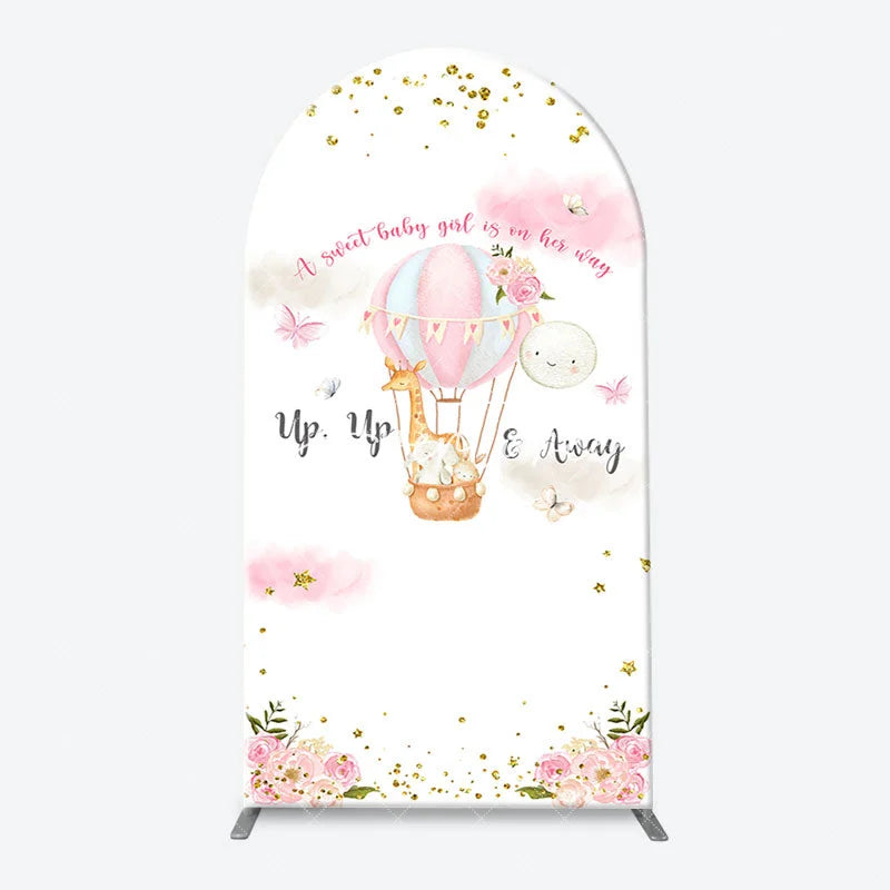 Aperturee - Floral Animals Up Up Away Arch Baby Shower Backdrop