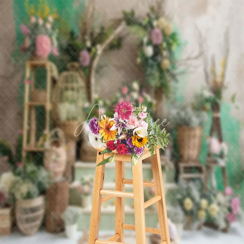 Aperturee - Floral Arch Steps Indoor Birthday Photo Backdrop