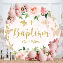 Aperturee - Floral Butterfly God Bless Circle Baptism Backdrop