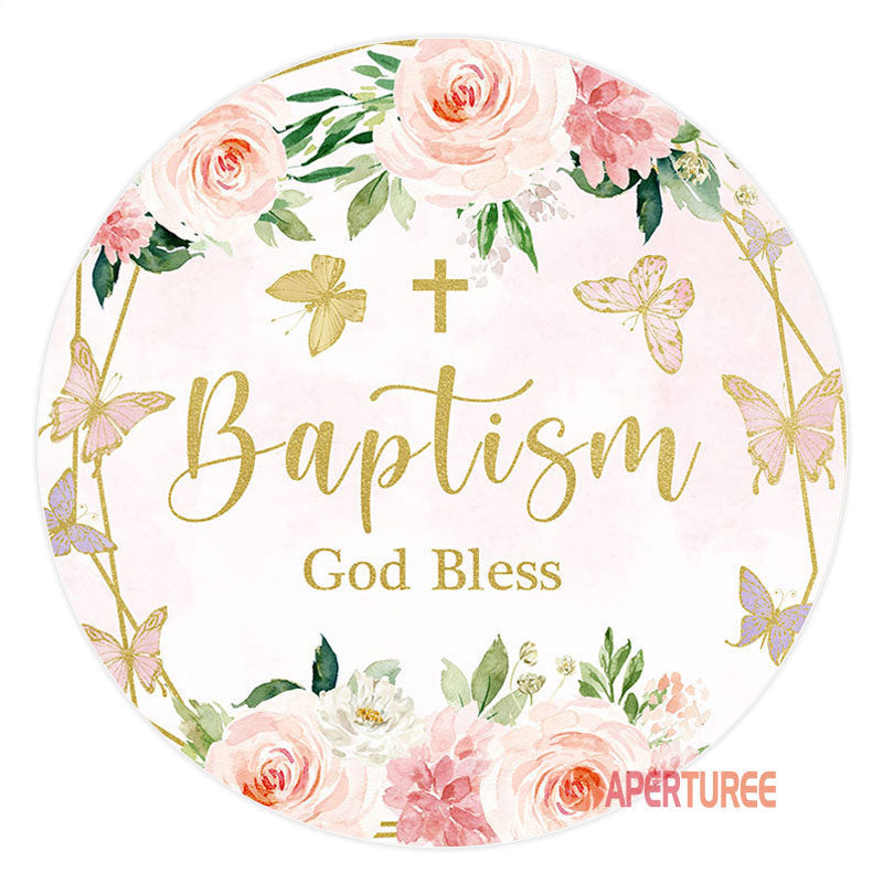 Aperturee - Floral Butterfly God Bless Circle Baptism Backdrop