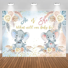 Aperturee - Floral Elephant Gender Reveal Cute Party Backdrop